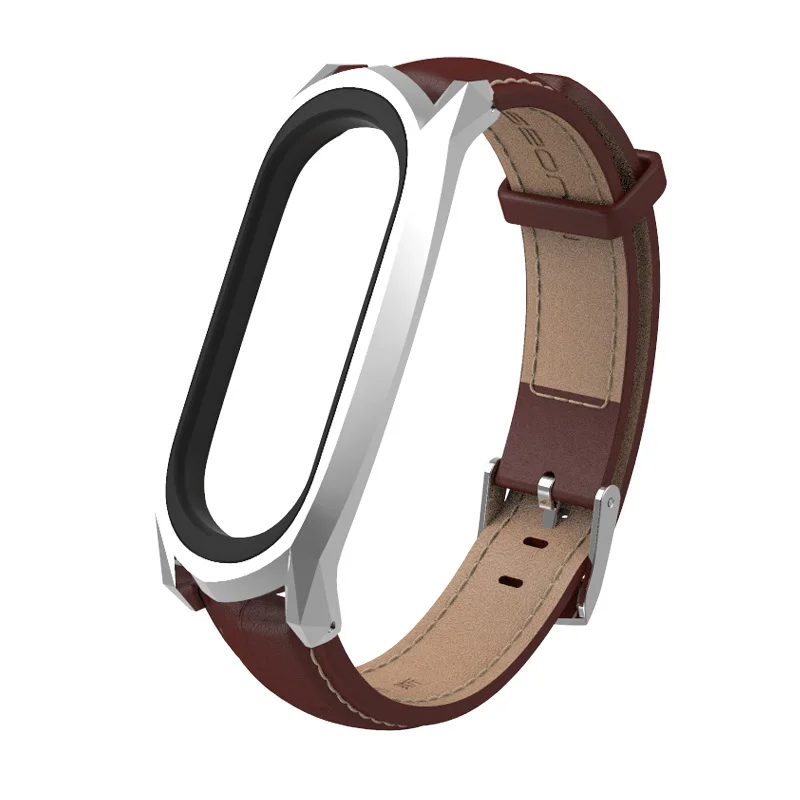 Mi jobs mi Band 4 3 ремешок из натуральной кожи ремешок для Xiaomi mi Band 4 3 браслет Смарт-часы ремешок аксессуары mi Band 3 ремешок - Цвет: brown and silver