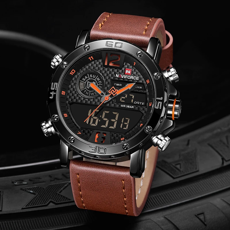Мужские часы Топ люксовый бренд мужские кожаные спортивные NAVIFORCE кварцевые