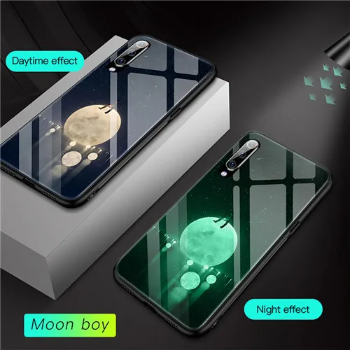 moon boy Роскошный чехол Lu mi nous из закаленного стекла для Red mi 4X5 Plus Note 5 6 7 Pro, чехол для телефона с ночным свечением для mi 5 6 8 9se, чехол - Цвет: moon boy