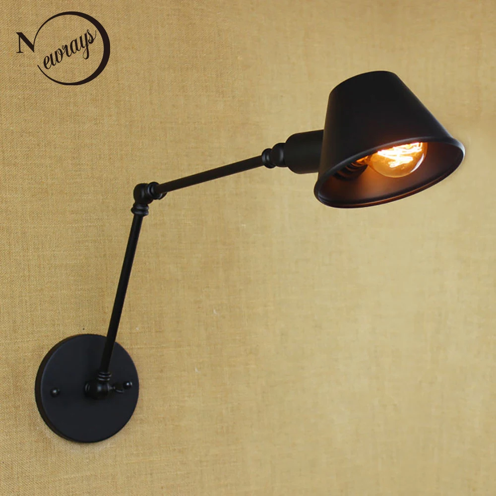 

Loft retro Matte Black iron shade adjustable swing arm reading wall lamps Lights e27 / e26 sconce for workroom bedroom bar cafe