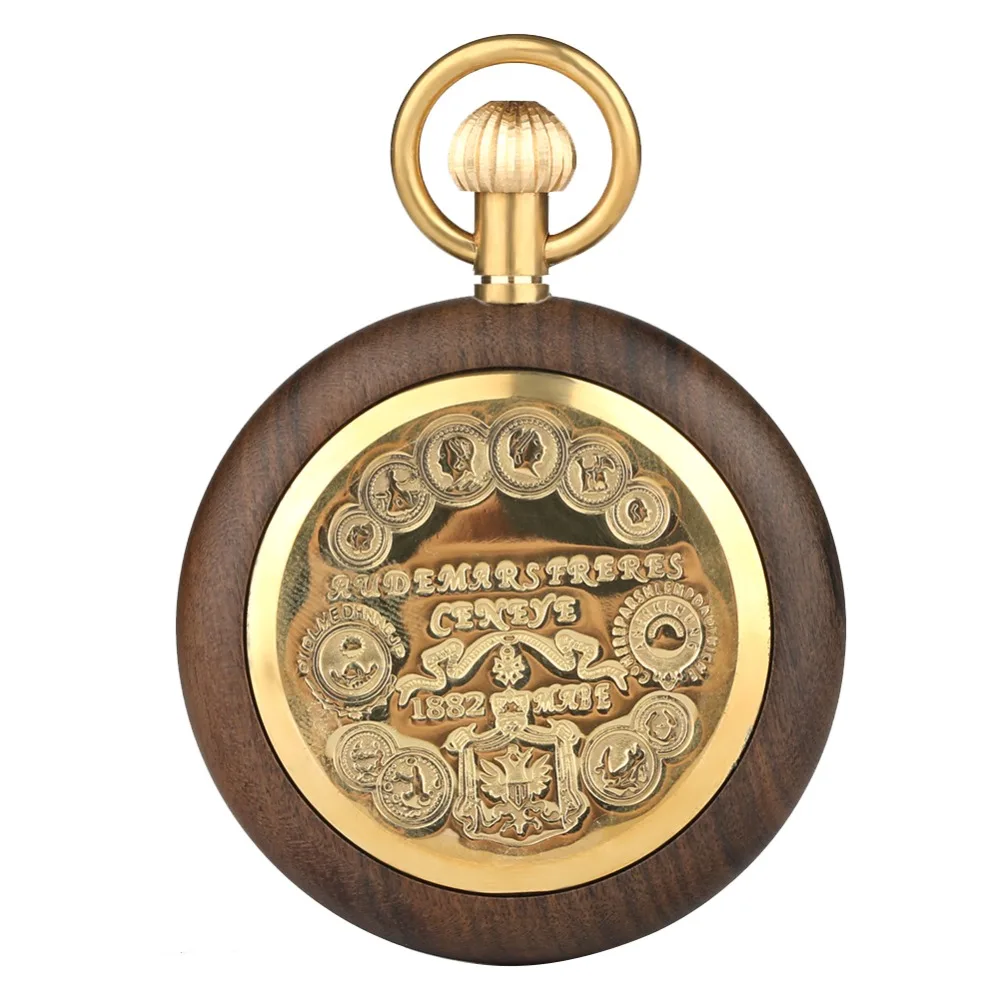 Handmade Wood Watch Case Pocket Watch for Men, Quartz Movement Pocket Watches for Boys, Man's Pendant Necklace Pocket Watch Gift