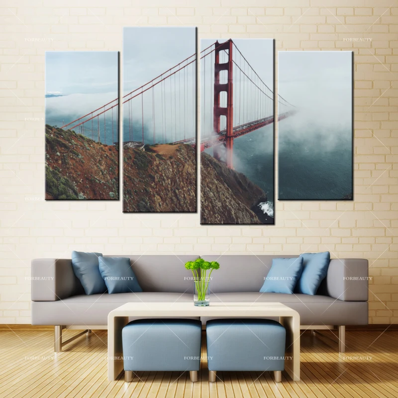 Forbeauty 5pcs Canvas Painting Wall Art Landmark Bridge Cliff California Spray Printing Waterproof Ink Home Decor Oil Paintings | Дом и сад