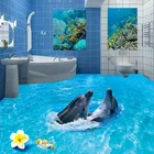 Пользовательские 3D фото обои волны океана пляж Два дельфина гостиная спальня Напольная наклейка для ванной ПВХ Самоклеящиеся обои