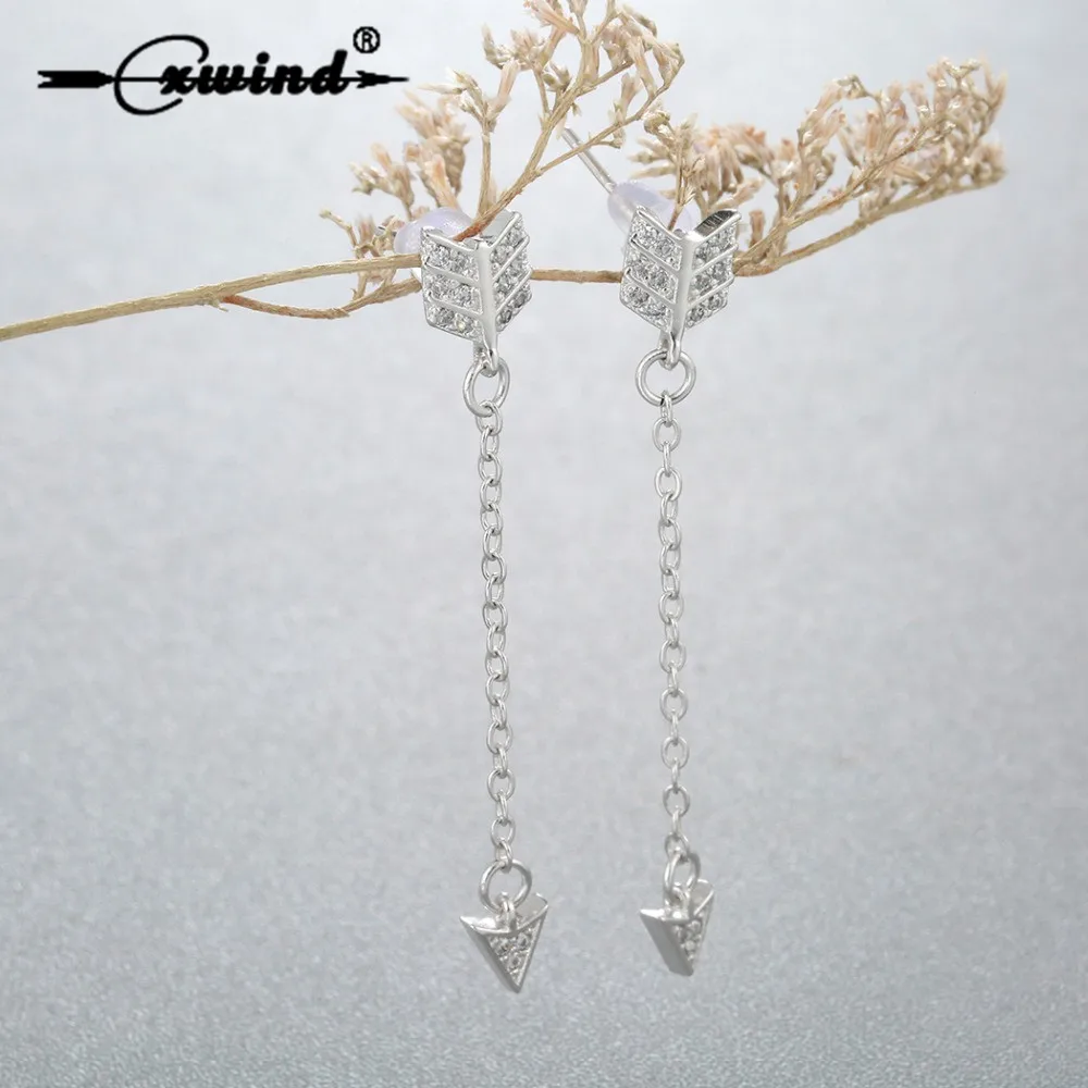 Cxwind The Arrow of Love Tassel Earrings Charm Feather Zircon Triangle Earring for Women Beautiful Jewelry Wholesale | Украшения и