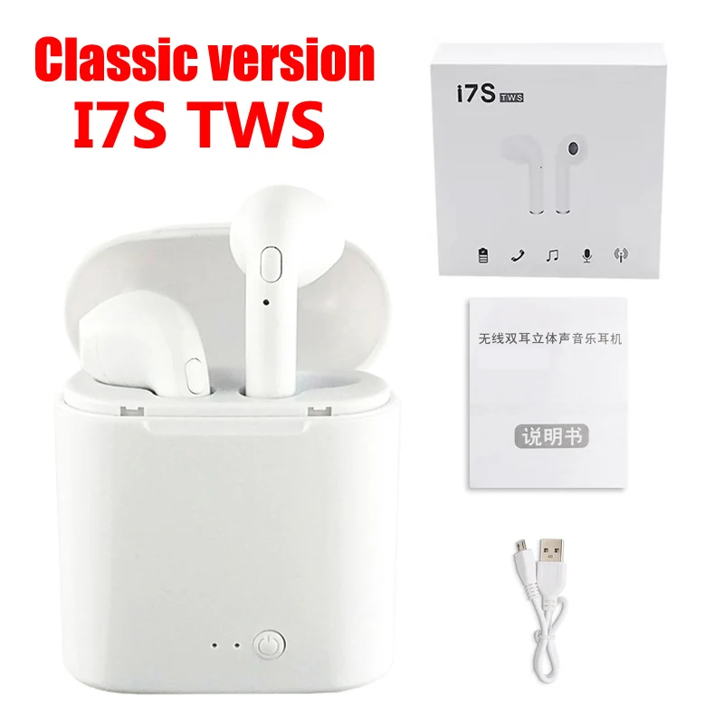 WPAIER I7S TWS Bluetooth наушники портативные беспроводные мини наушники с зарядной коробкой универсальный тип наушники несколько цветов - Цвет: I7S TWS WHITE