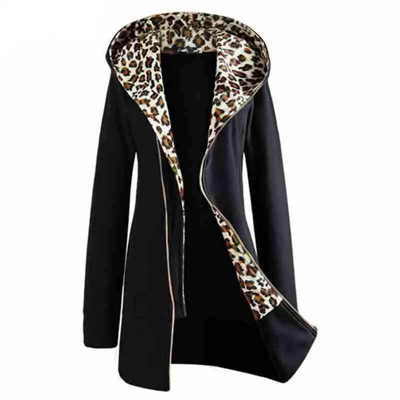 

Plus Size M-XXL Nice Autumn Winter Fashion Womens Leopard Printed Zipper Up Hooded Coat Jacket Long Sleeve Outwear Sweatshirts