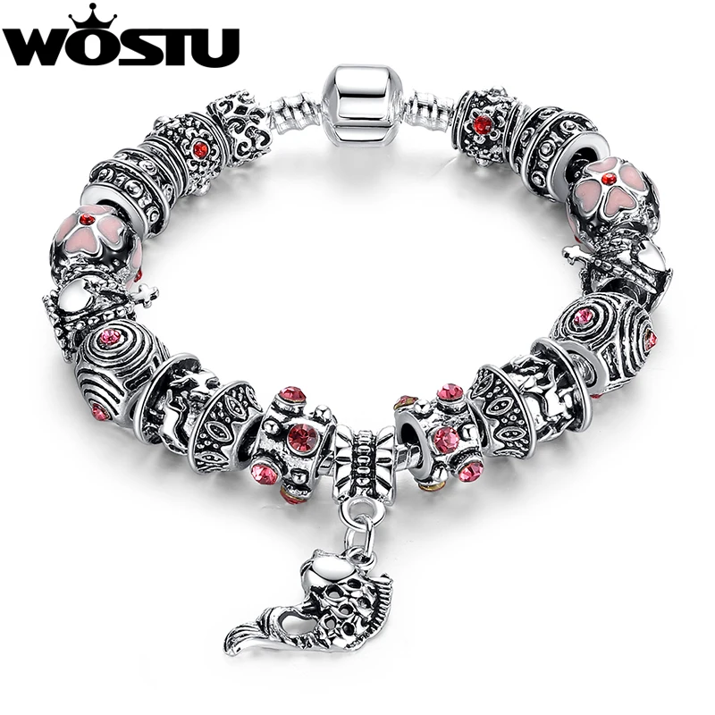 WOSTU очаровательный браслет Chamilia 925 тибетское серебро муранское стекло для женщин