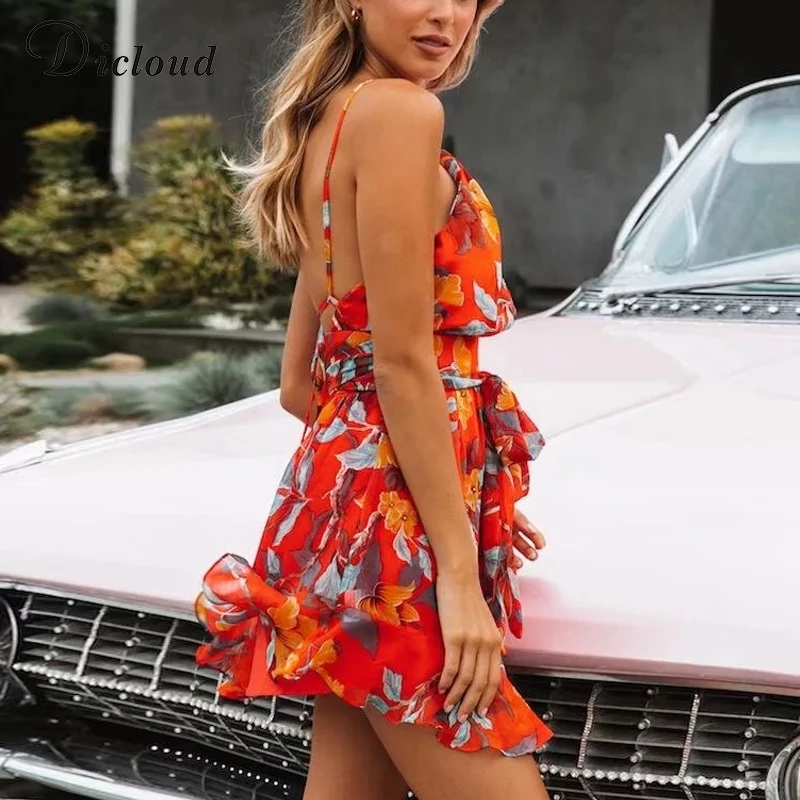DICLOUD сексуальные красные шифоновые платья с бретельками на шее летние женские 2019