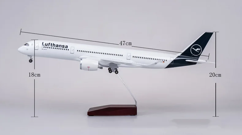 50.5CM 1/142 Scale Diecast Airplane Airbus A350 Lufthansa Airline Model With Bases Wheels Resin Plane For Collection