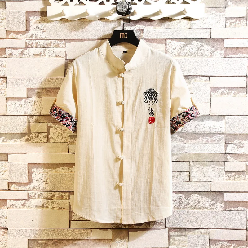 Фото 2019 Summer Plus Size Men's Baggy Solid Cotton Linen Short sleeve frog Button Pocket Shirts camisa masculina camisas 7068 Мужская 2019 Summer Plus Size Men's Baggy Solid Cotton Linen Short sleeve frog Button Pocket Shirts camisa masculina camisas 7068 Мужская