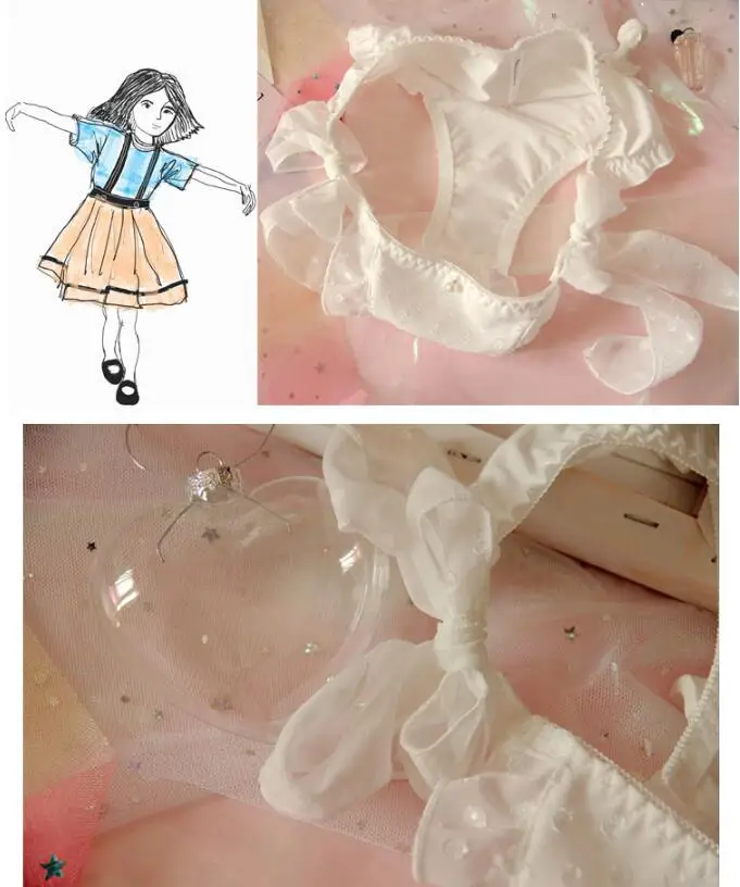 Japanese Soft Girl Sweet Girl Heart Chiffon Butterfly Knot Lotus Leaf Side Low-waist Sexy Belt Belt Underwear girls GZ-K17