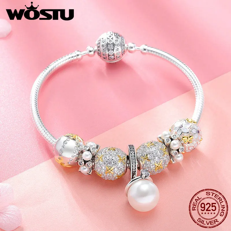 WOSTU подлинный 925 пробы Серебряный ослепительный полный цветение ромашка браслет