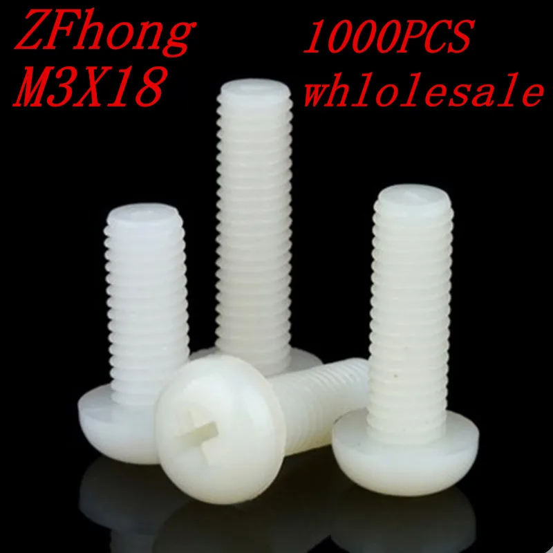 

wholesale white nylon screw 1000pcs M3*18 M3x18 nylon plastic round pan head screw