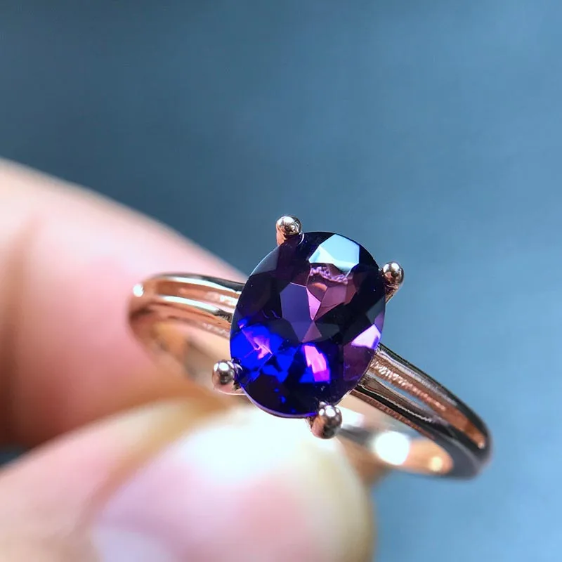 Rose gold plated MeiBaPJ натуральный аметистовый драгоченный камень классическое простое кольцо для женщин Настоящее 925 пробы серебро ювелирные украшения - Цвет камня: Rose gold plated