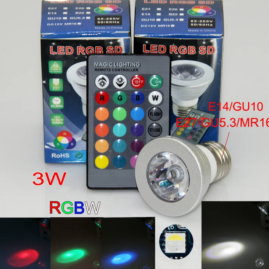 100 шт. 3 Вт RGB RGBW Светодиодная лампа для прожектора E27 E14 GU10 GU5.3 MR16 85-265 в разноцветная