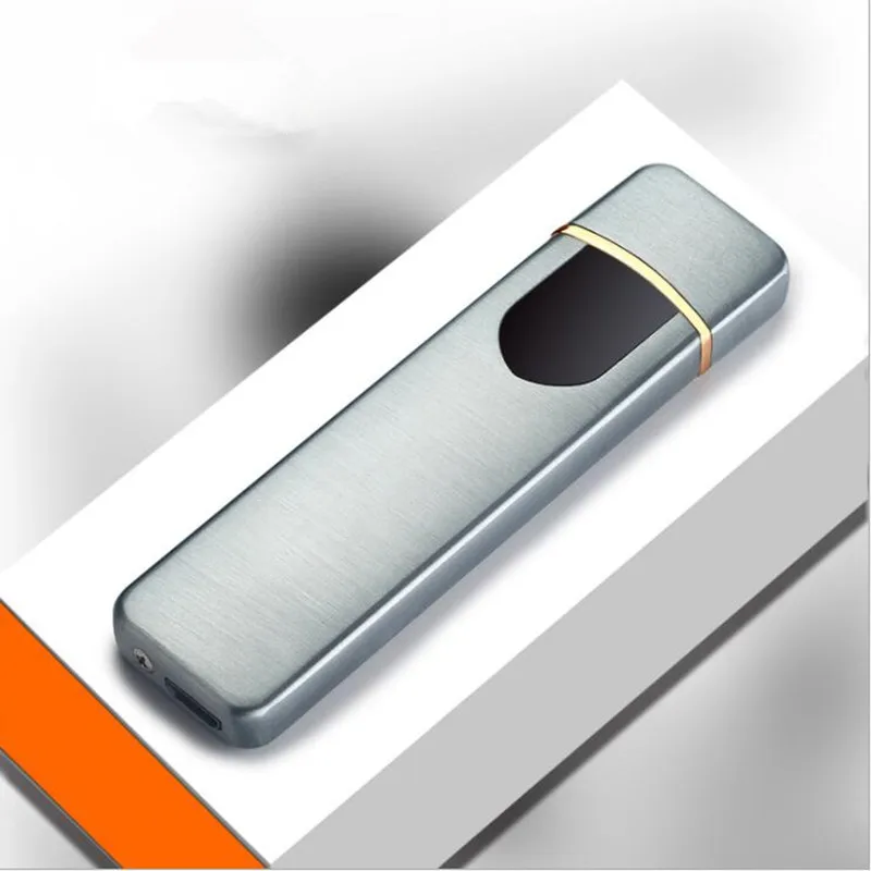 Usb зарядка сенсорный экран электронная зажигалка ветрозащитный беспламенный Электрический провод без газа прикуриватель бездымный супер зажигалки - Цвет: Серебристый