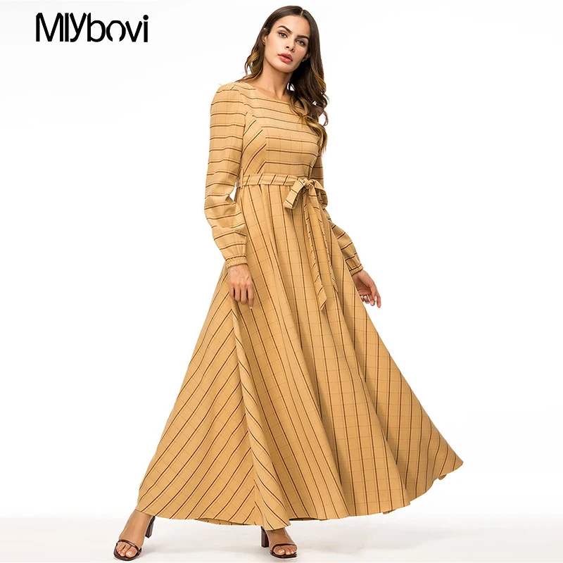 Желтое женское длинное платье длиной до пола 2018 осеннее с длинным рукавом в стиле