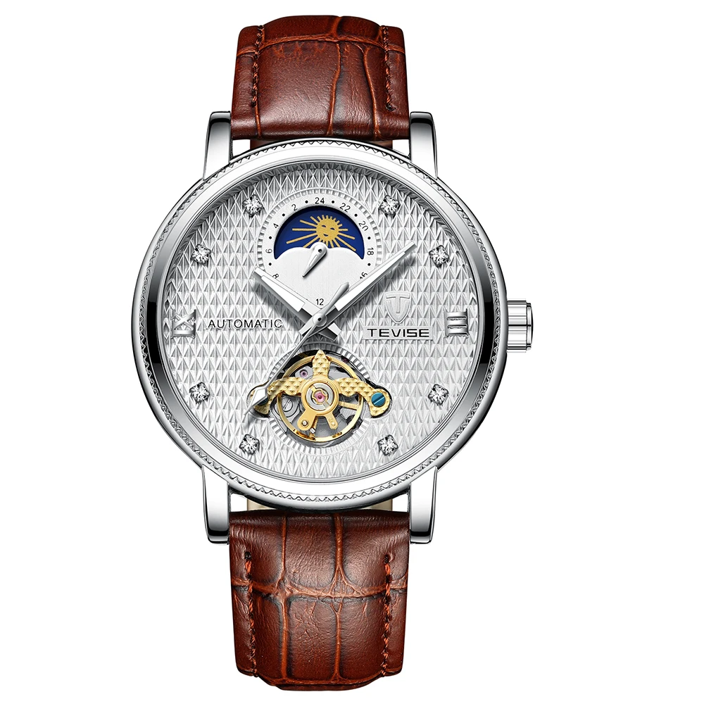 TEVISE T612 Топ бренд Роскошные автоматические часы мужские механические Moon Phase