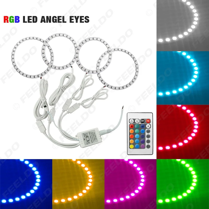 FEELDO 2x100мм 2x80мм автомобильный RGB многоцветный LED Ангельские Глазки Halo Ring комплект