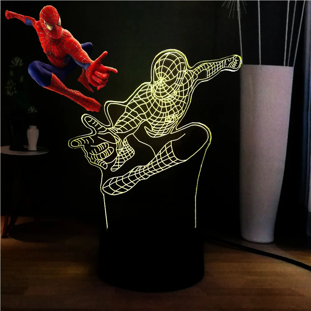 Светодиодный ночник 3D визуальная настольная лампа Marvel Человек паук RGB