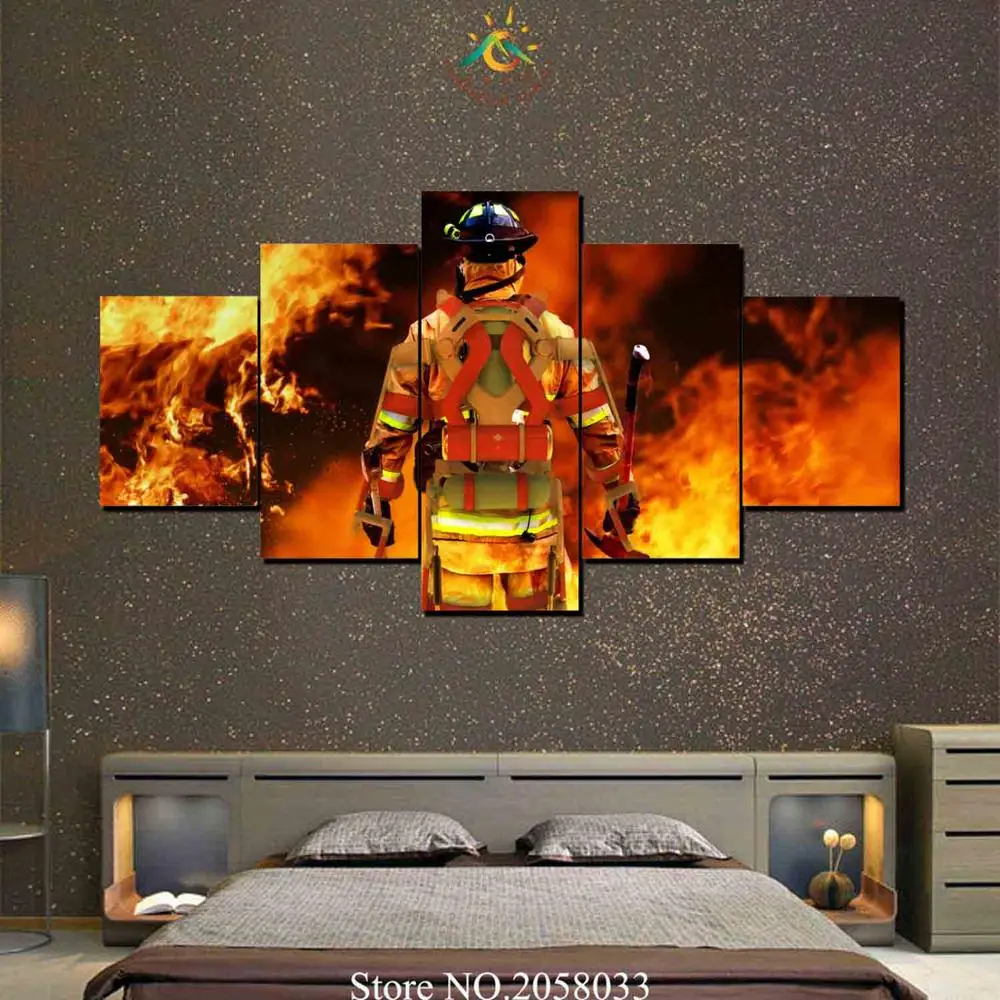

4 or 5 Pieces Fire Fighter Man Modern Wall Art Canvas Printed Painting HD Prints Modular Poster Wall Pictures for Home Decor