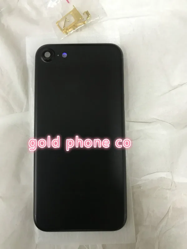 Безупречное качество корпус для iphone 7 матовый черный Задняя крышка батарея двери шасси с золотым логотипом+ карты лоток Золото пуговицы