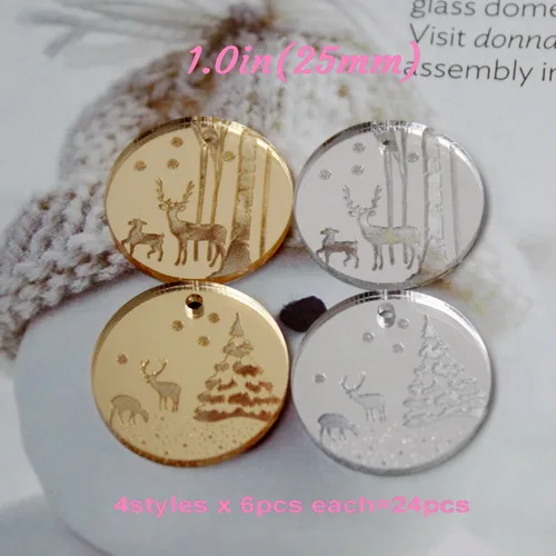 reindeer set 6spcs каждый) 25 мм акриловые рождественские серьги северный олень, новогодняя елка Снежинки круглые серьги метки золото/серебро зеркало "-AC1495/AC1397 - Окраска металла: reindeer set