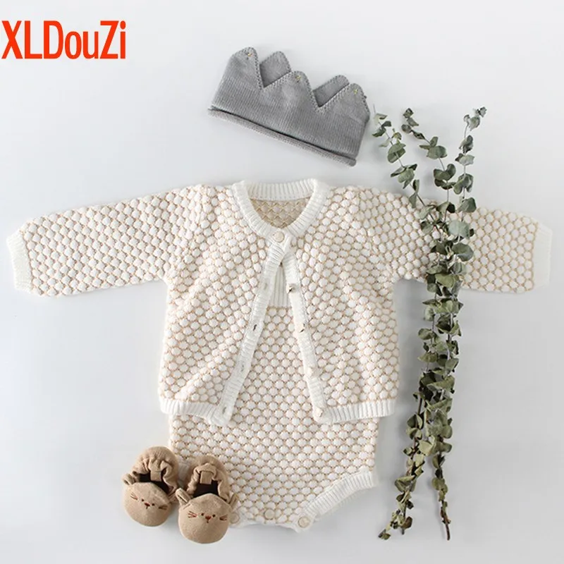Детский вязаный комбинезон осенняя одежда для маленьких девочек и мальчиков