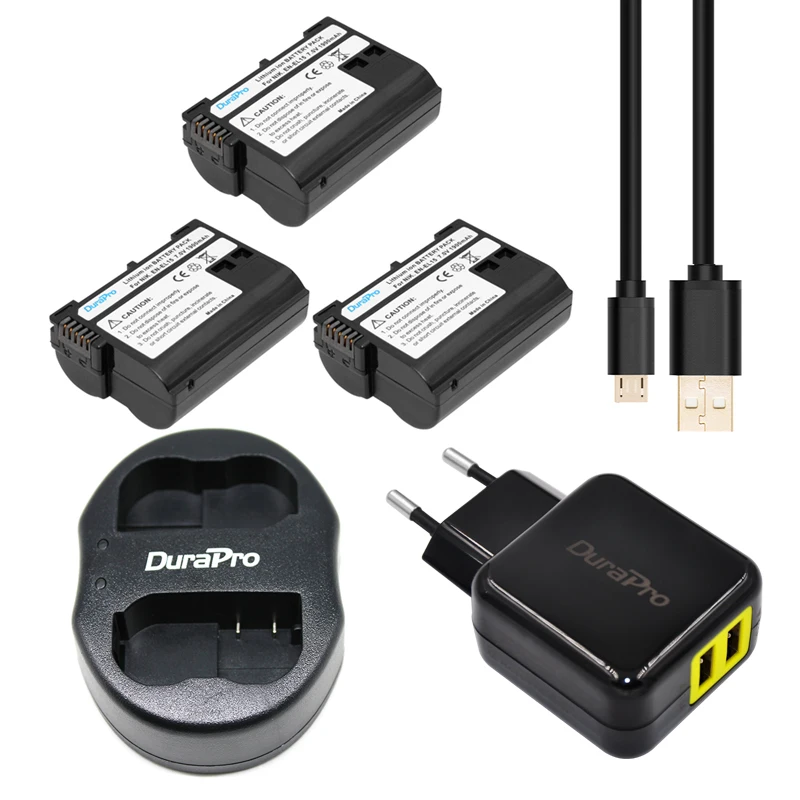 3 шт. батарея для камеры DuraPro EN EL15 ENEL15 + USB двойное зарядное устройство адаптер