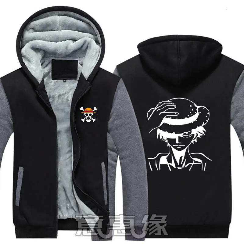 

New Winter Jackets and Coats ONE PIECE hoodie Anime Luffy Hooded Thick Zipper Men cardigan Sweatshirts