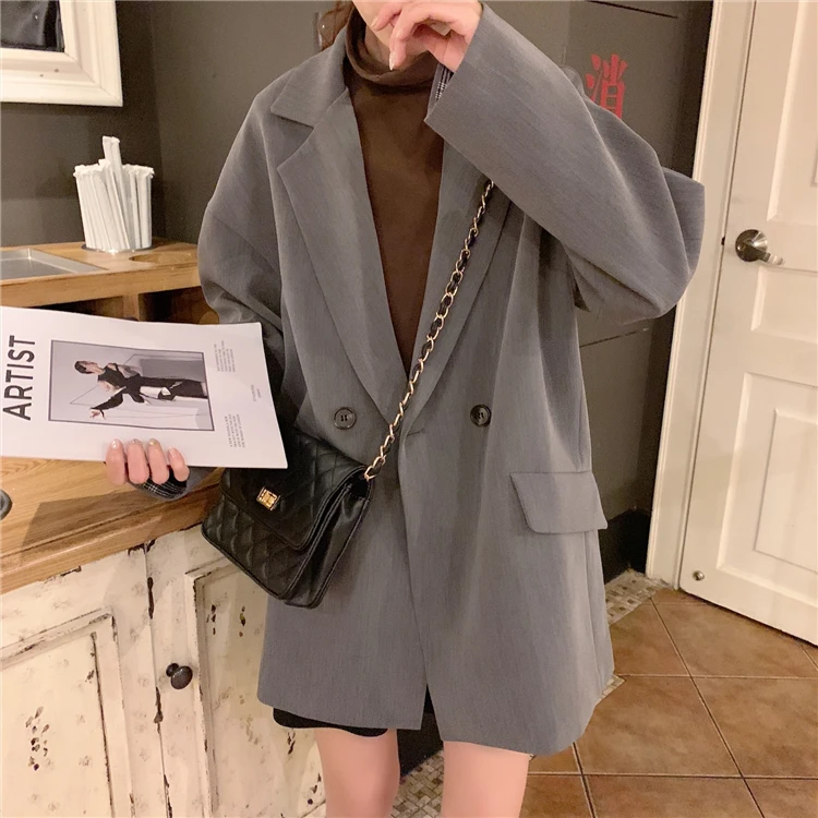 Корейское Женское пальто с длинным рукавом Ulzzang, двубортное, одноцветное, два цвета,, весна-осень, верхняя одежда, повседневные, с карманами, вельветовые куртки