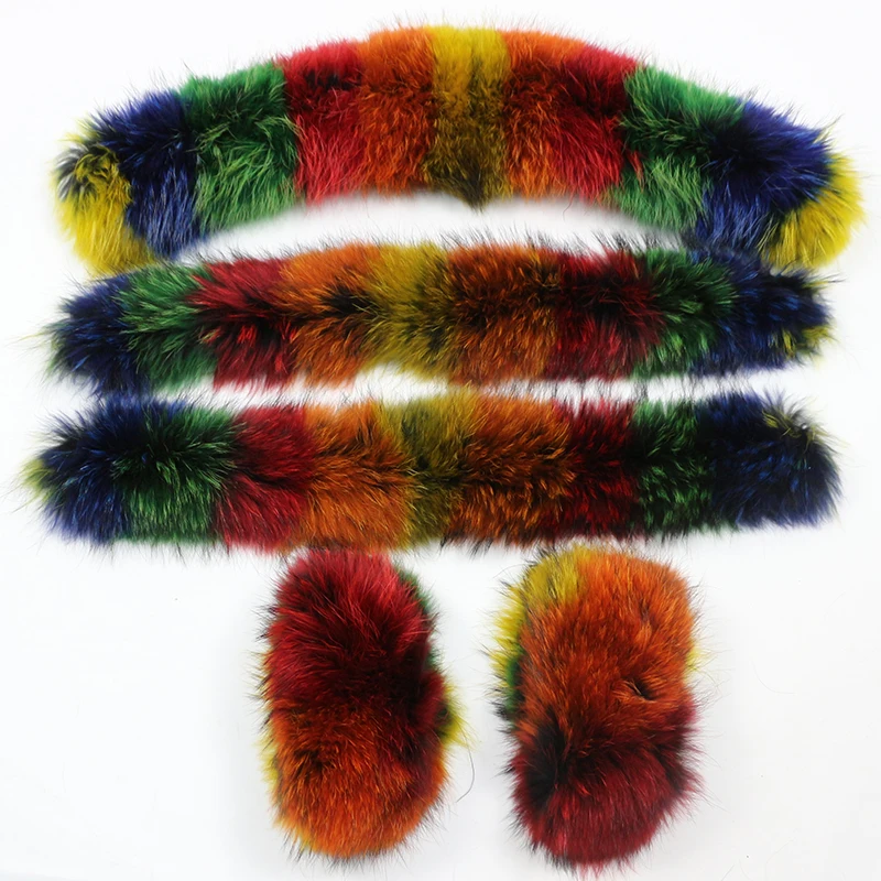 multi raccoon fur OFTBUY/; воротник из натурального меха; манжеты; большой натуральный мех енота; лисий мех; Зимняя мода - Цвет: multi raccoon fur