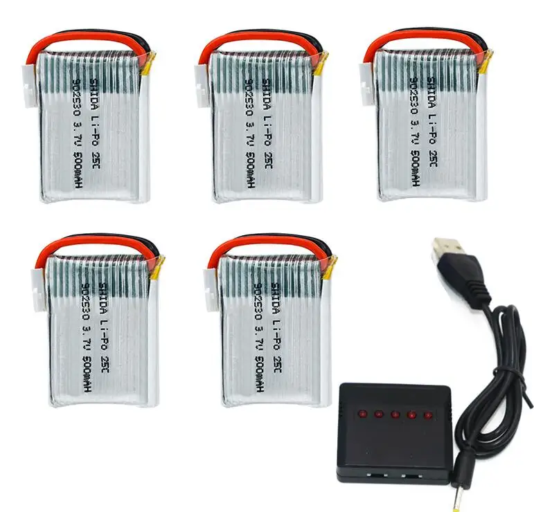 With charger 5 шт. 3,7 V 500mAh 25C Li-Po батарея+ 5 в 1 USB зарядное устройство запасные части для Wltoys V931 F949 XK123 вертолет - Цвет: With charger