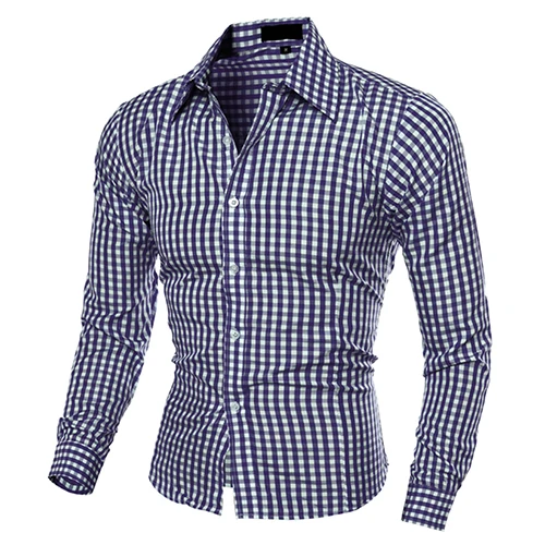 

2017 New Men's Fashion Casual Lapel Button Down Plaid Long-Sleeved Slim Fit Shirt Top