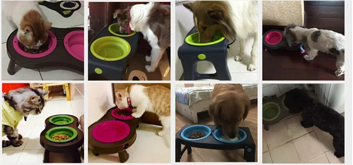 Двойная собачья миска безопасная для еды домашних животных складная воды с PS
