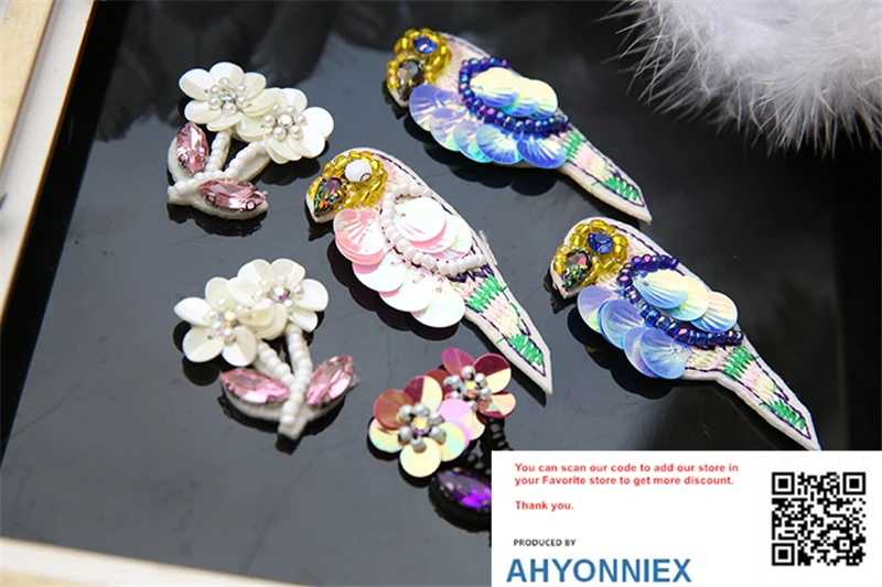 AHYONNIEX 1 шт. бусины ручной работы алмазные дятел и цветы патчи пришить на кружевной