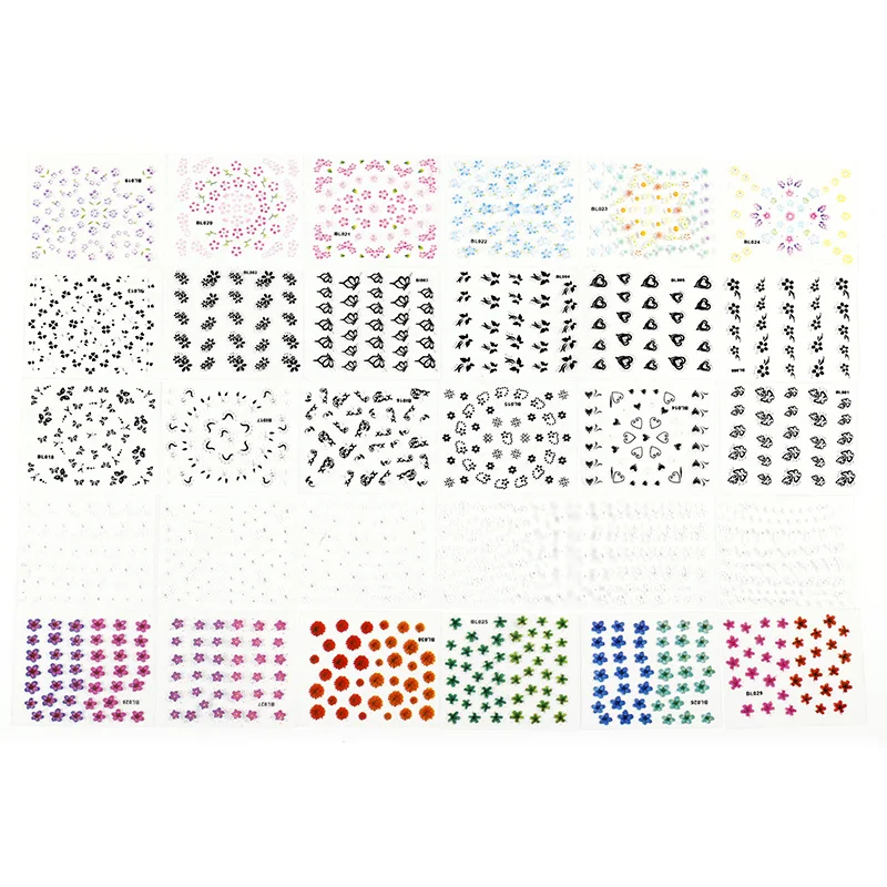Blueness 30 листов/Лот Красочные Цветочные наклейки для дизайна ногтей смешанный