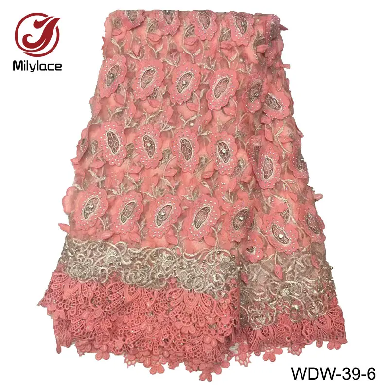 

Embroidered lace fabric with rhinestone high quality african lace fabric french shiny tulle lace fabric for dress WDW-39