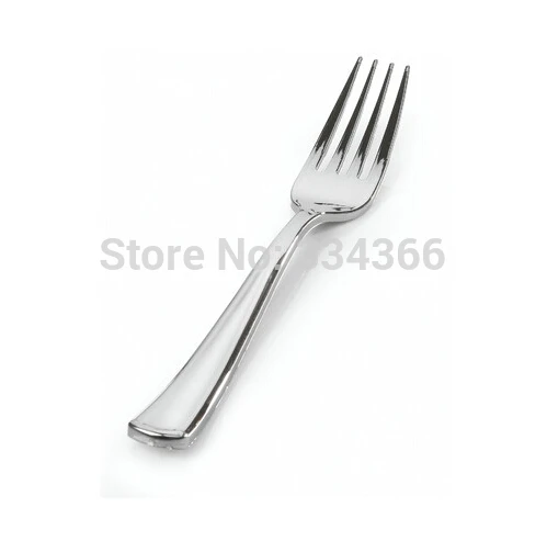 100 шт./лот 19 см Тяжелая Блестящая серебряная вилка из твердого пластика 7 4 дюйма