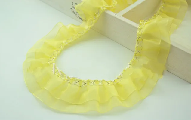 Yellow 10 ярдов/партия DIY Многоцветный рюшами Перл Органза двойной слой юбка кружевная ткань торжественное платье одежда отделочный кружевной материал - Цвет: Yellow