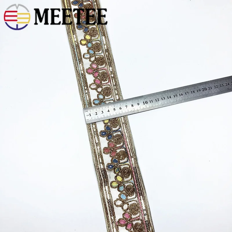 2 метра Этническая золотая нить вышитая кружевная отделка блестки тесьма ленты