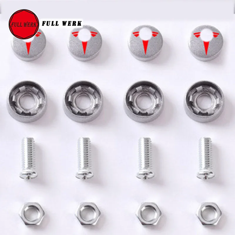 Silver with Red Logo 1 комплект металлический автомобильный Стайлинг номерной знак рамка держатель кронштейн крепеж болты крышка против кражи для Tesla модель S X 3 - Цвет: Silver with Red Logo