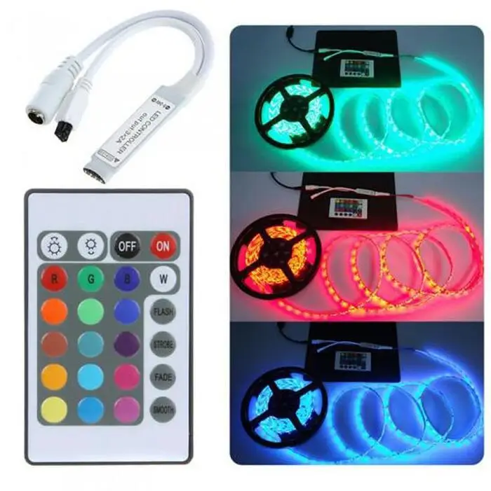 

Mini DC12V 24Key RGB Controller IR Remote Controller With Mini Receiver For 3528/5050 RGB LED Strip Light /Led Tape Controller