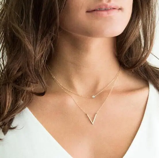 Простое новое ожерелье ручной работы с опалом двойным V образным вырезом