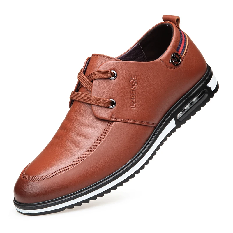 Туфли мужские из натуральной кожи повседневные на шнуровке без каблука дышащие