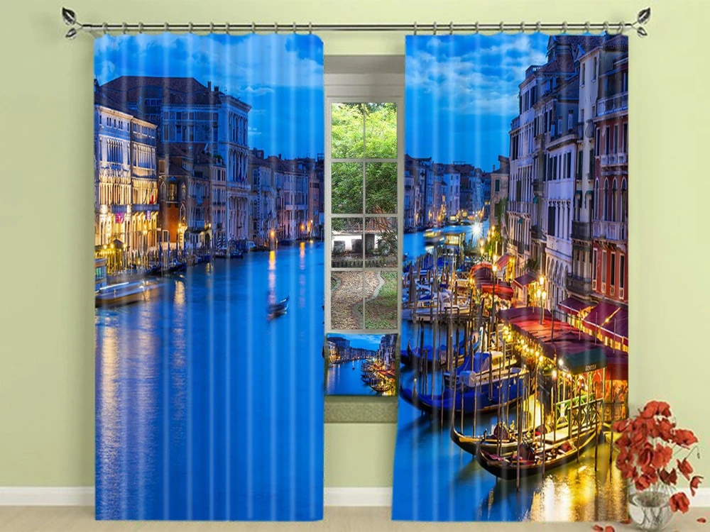 The beautiful city of Venice 3d Digital Printing Stereo Cutoff Curtains High Precision Black Silk Door curtain | Дом и сад