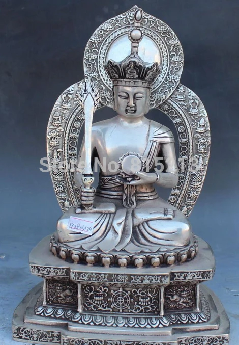 

bi001341 12"Tibet Bronze Silver Tang Seng San Zang Ksitigarbha Boddhisattva Buddha Statue