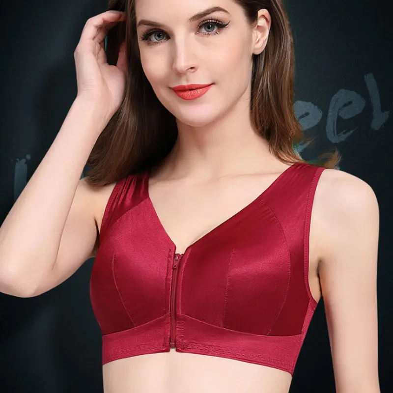 100% шелк качественные женские бюстгальтеры на молнии спереди массажная чашка