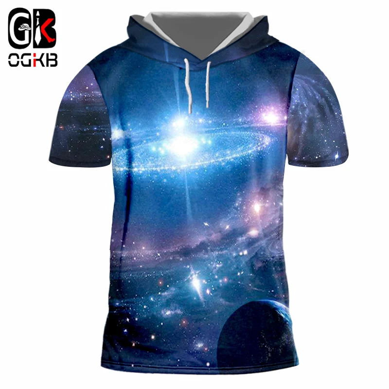 Футболка с капюшоном OGKB летняя футболка в стиле панк хип хоп 3D принтом 7XL|Мужские