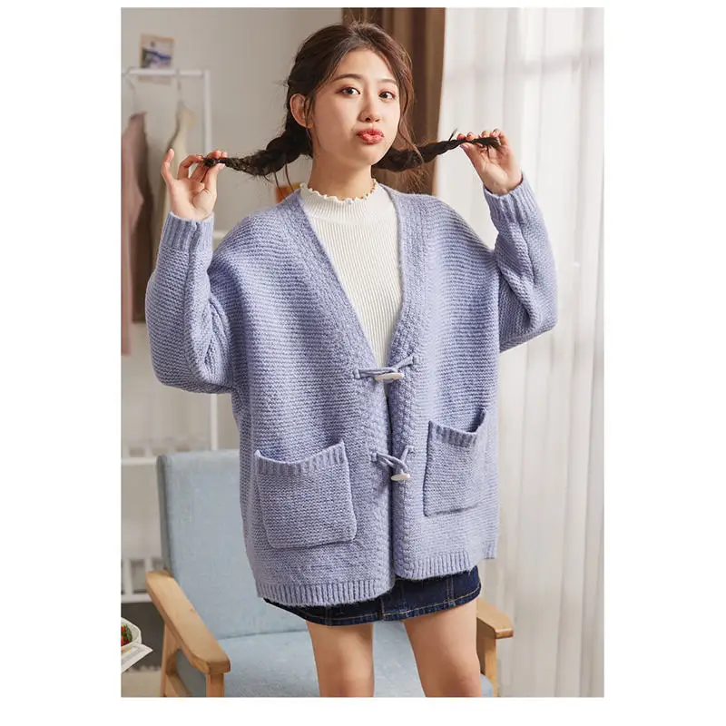 Женский шерстяной вязаный кардиган толстый свитер свободного покроя для девочек